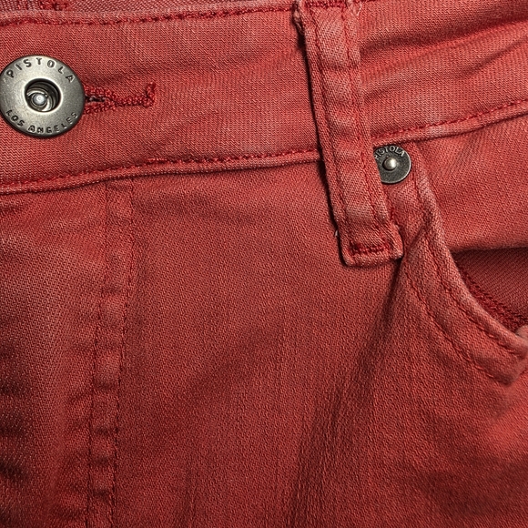 Pistola Red Crop Skinny Jeans Women’s Size 31 High Rise Raw Hem Stretch Denim - Picture 4 of 10